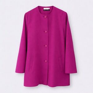 Avoca Ireland 100% Wool Fuchsia Topper Coat Collarless Vintage Womens XL EU 44